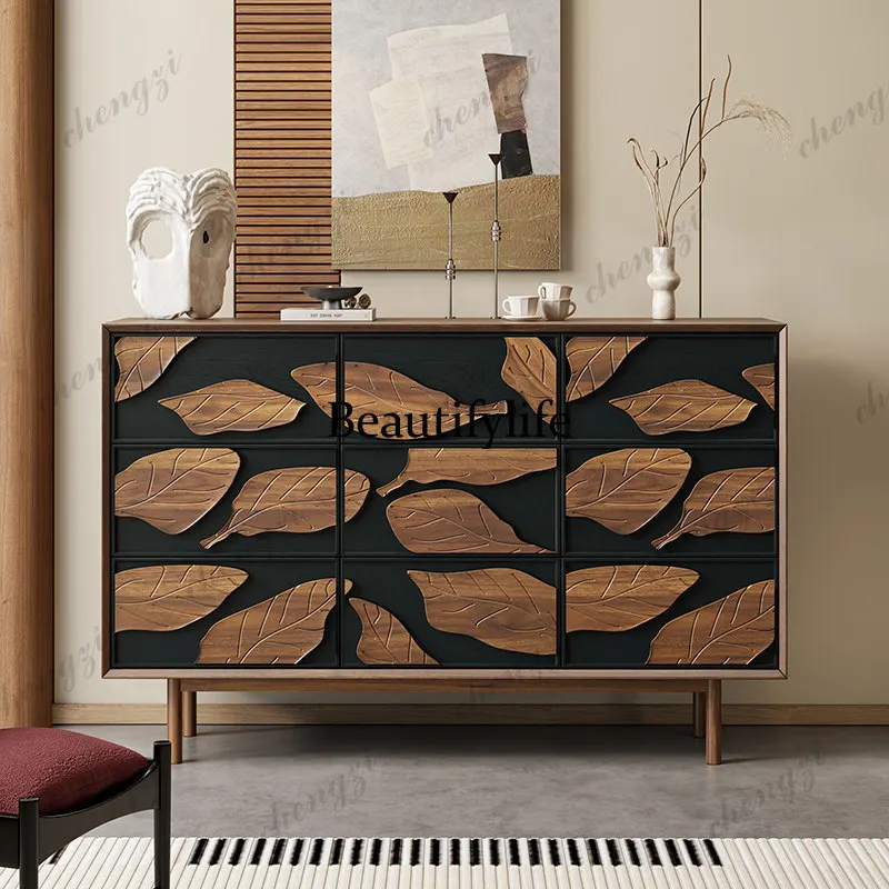 Medieval solid wood porch cabinet French decorative cabinet Modern living room simple retro creative storage cabinet
