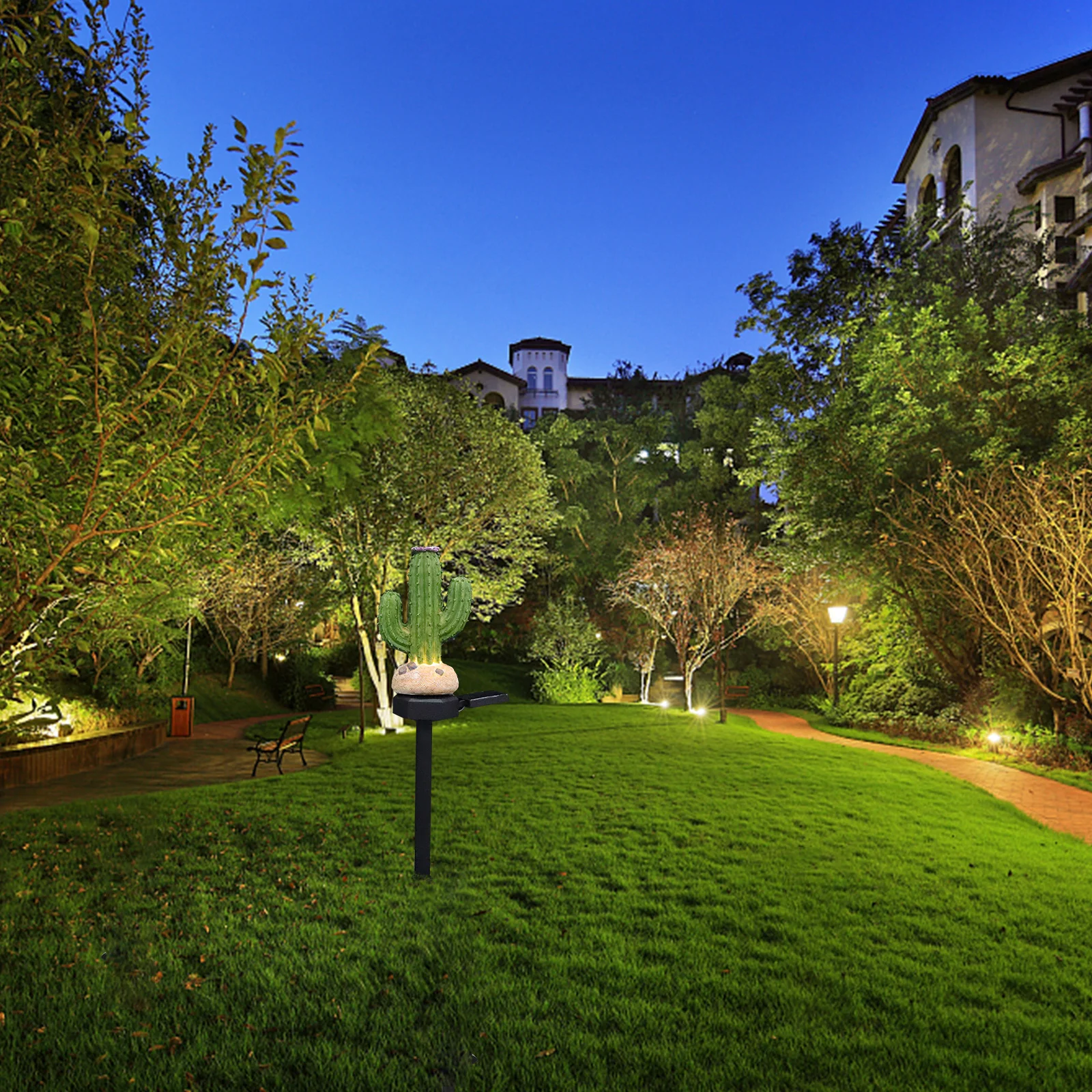 

Solar Garden Stake Light Resin Plastic LED Outdoors Waterproof Durable Balcony Lawn Yard Cactus Solar Lamp Post Outdoor Lighting