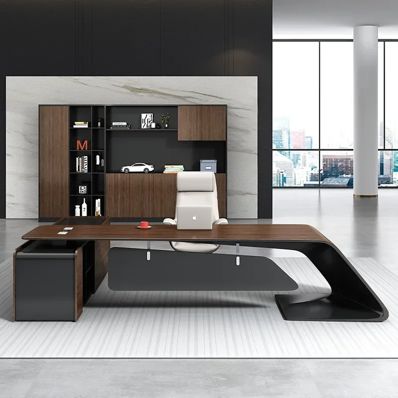 Modern Executive Desk Solid Wood Leather Office Furniture High End Manager Table Simple Business Workstation for Home Office