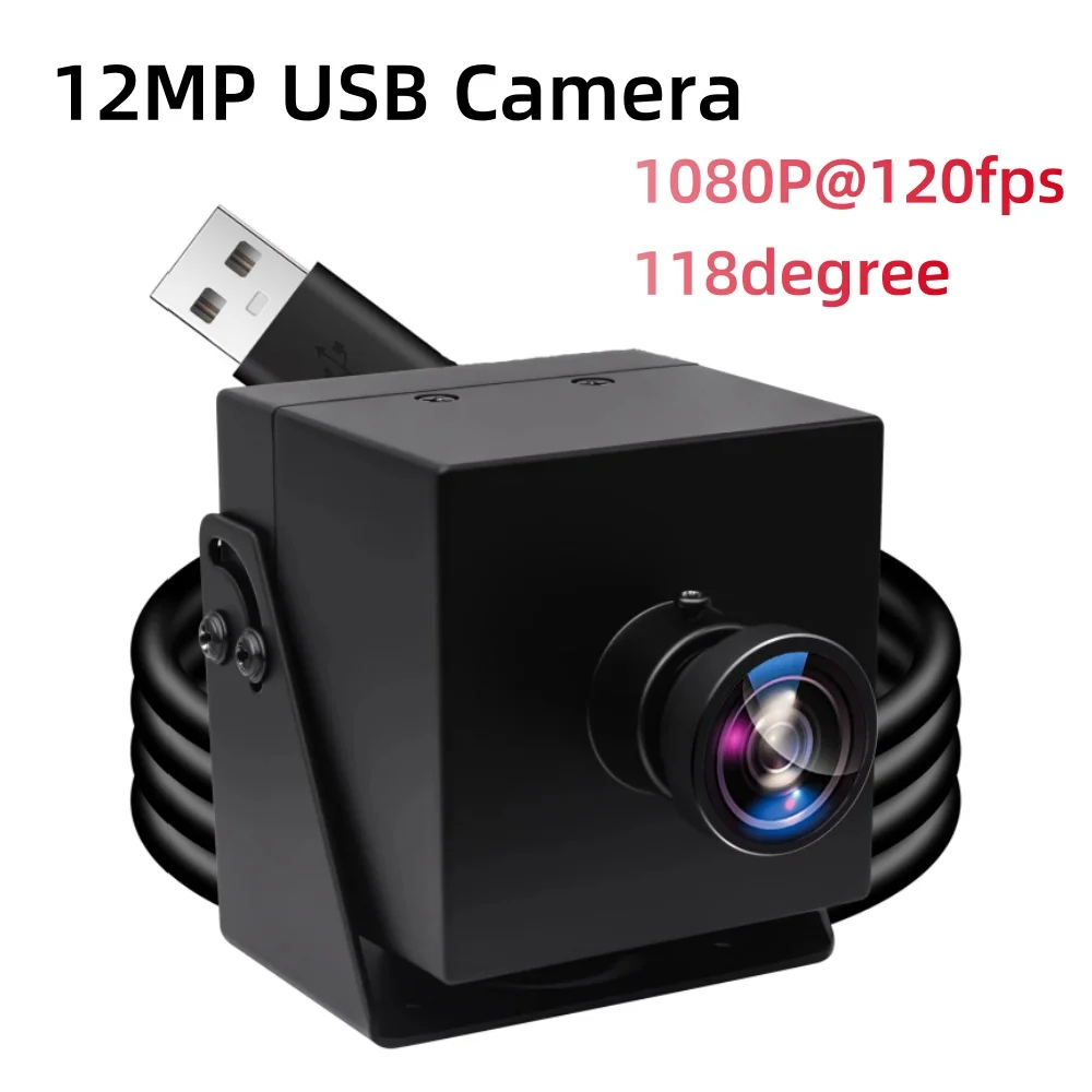 SVPRO 12MP USB Camera 118Degree Wide Angle Webcam 1080P 120fps High Speed Mini Metal UVC Industrial Camera for Raspberry Pi