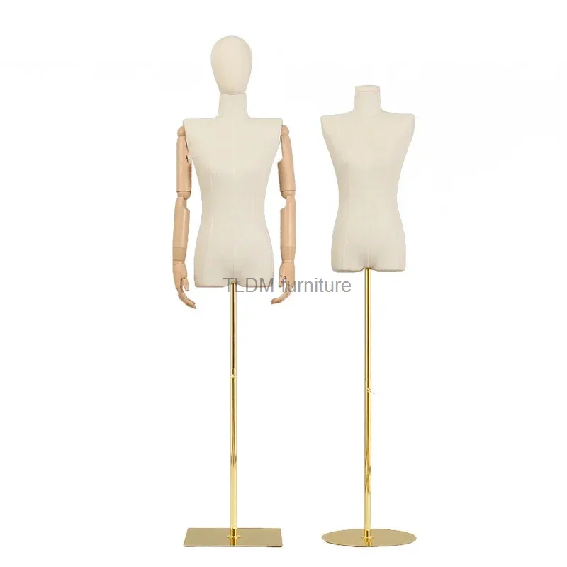 

Wooden Arm Cloth Cover Female Head Half Mannequins Metal Base Wedding Clothing Display Stand Adjustable Clothing Store Mannequin