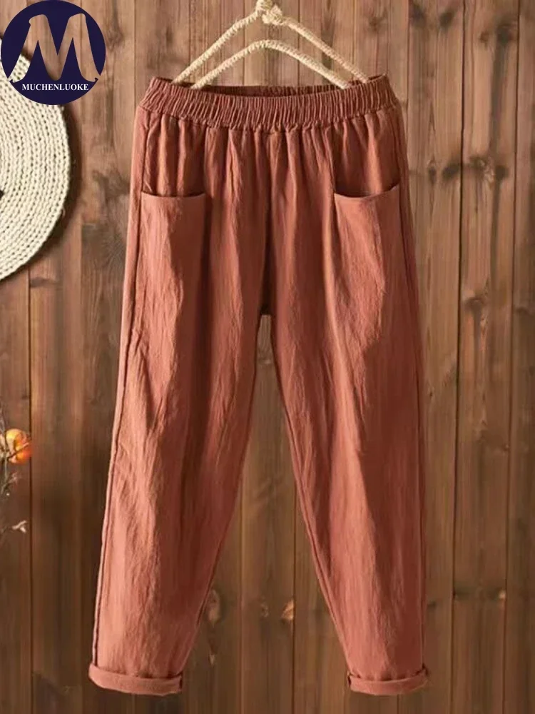 Calça feminina fina de cintura alta elástica, calça Harun de tubo reto, calça solta de lazer, moda coreana, verão, nova, 2023