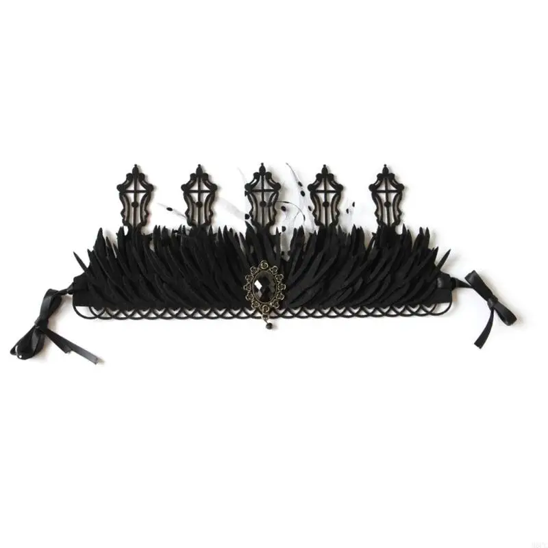 

M6CC Witch Headpiece Goth Headband Black Queen Black Tiaras Goth