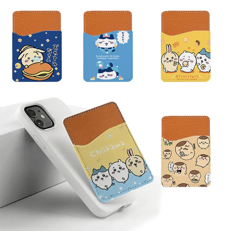 Chiikawas Women Men Phone Wallet Case Mobile Phone Credit ID Card Holder Pocket Self-Adhesive Sticker Card Cover Card Bag Gift