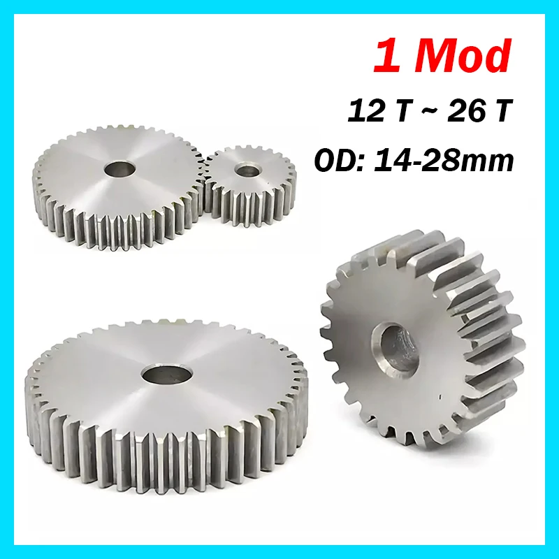 1Pcs 1 Mod Spur Gears 45# Steel Thickness: 10mm Transmission Gear For CNC 12 13 14 15 16 17 18 19 20 21 22 23 24 25 26 Teeth