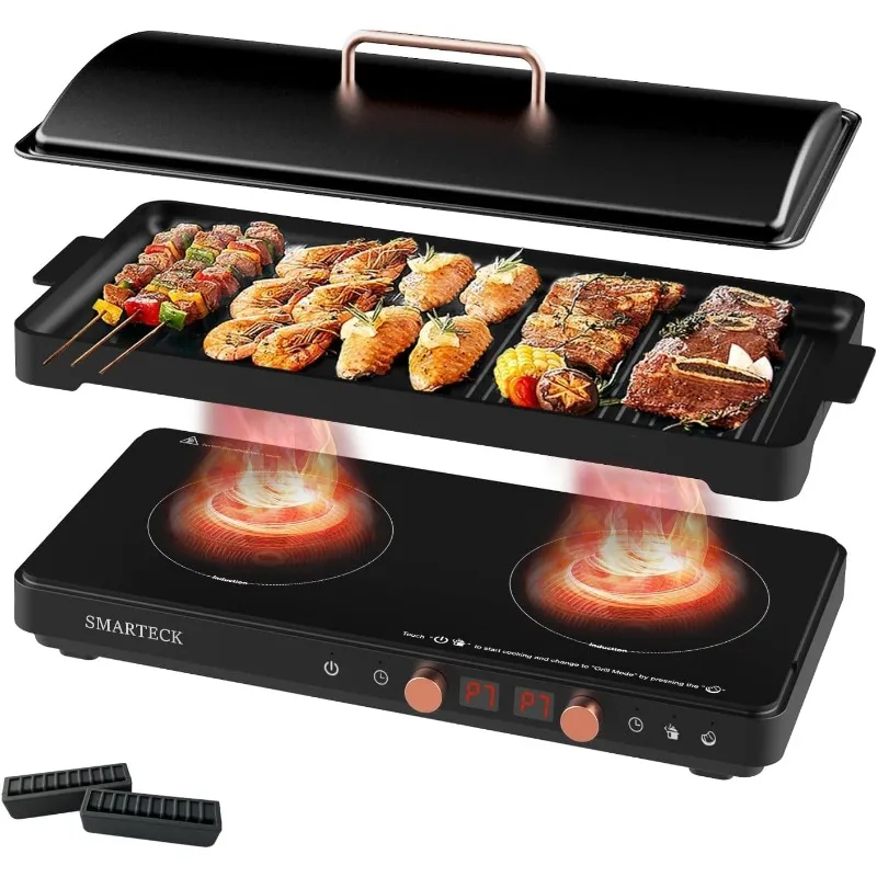 

2-in-1 Electric Griddle & Induction Cooktop and 1800W Induction Burner Removable Griddle Pan Non-stick Dual Independent