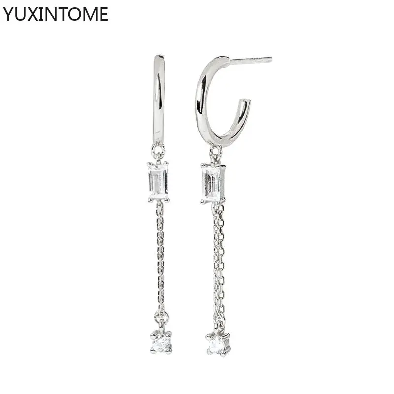 Women's 925 Silver Crystal Tassel Stud Earrings