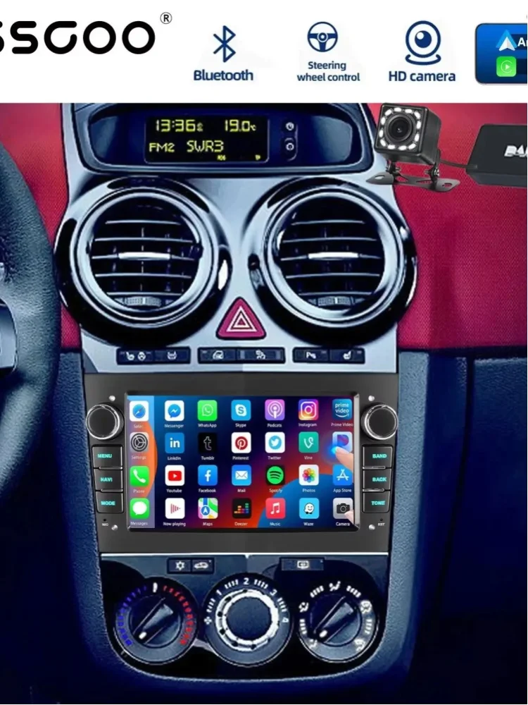 ESSGOO 7" 2 DIN Android Autoradio für Opel Astra Vectra Vauxhall Antara Zafira Corsa C D Vivaro Meriva mit Wireless Carplay, Android Auto, GPS-Navigation, Bluetooth, FM, SWC, WLAN, RDS, ASP,