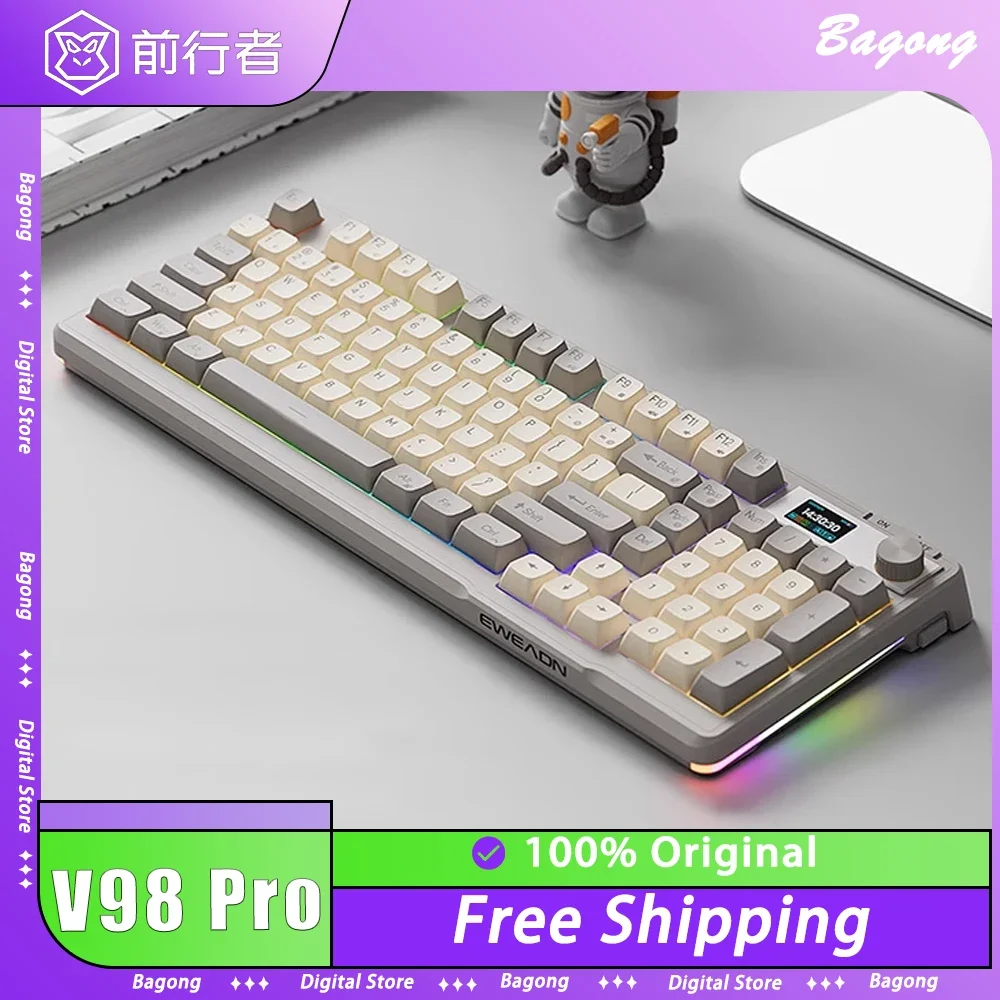 

EWEADN V98 Pro Mechanical Keyborad Multifunctional Knob Screem Three Mode Gaming Keyboard RGB PBT Pc Gamer Accessories Office