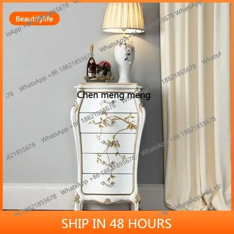 D178 d06 French Style Painted Solid Wood Five-Drawer Chest for Small Apartments Bedroom with Drawers Decorative Storage Cabinet