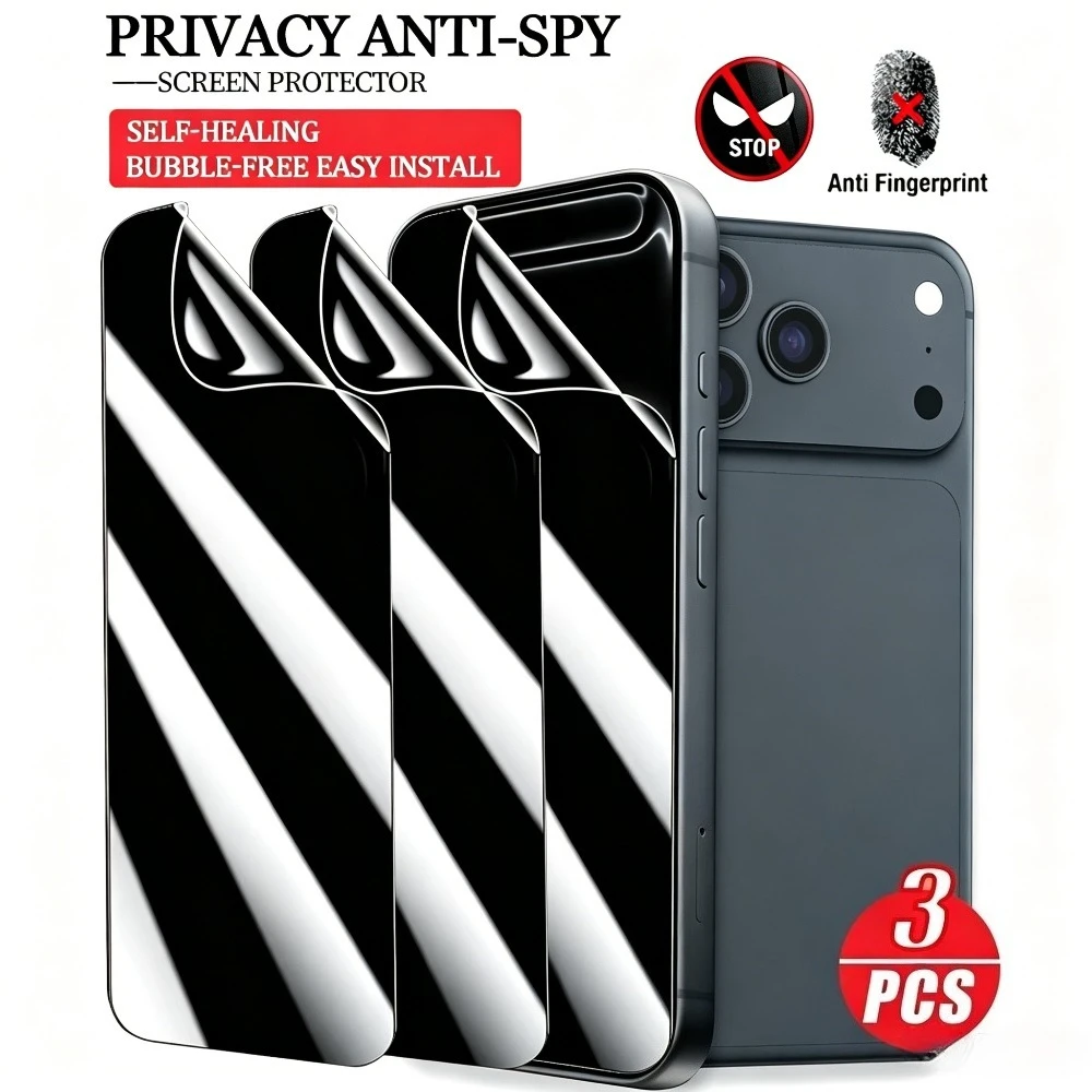 

3Pcs Full Cover Privacy Hydrogel Film for iPhone 17/15/16/14/Pro Max/15/14/Plus/17e/16e/Air/13/12/Anti-Scratch Screen Protector