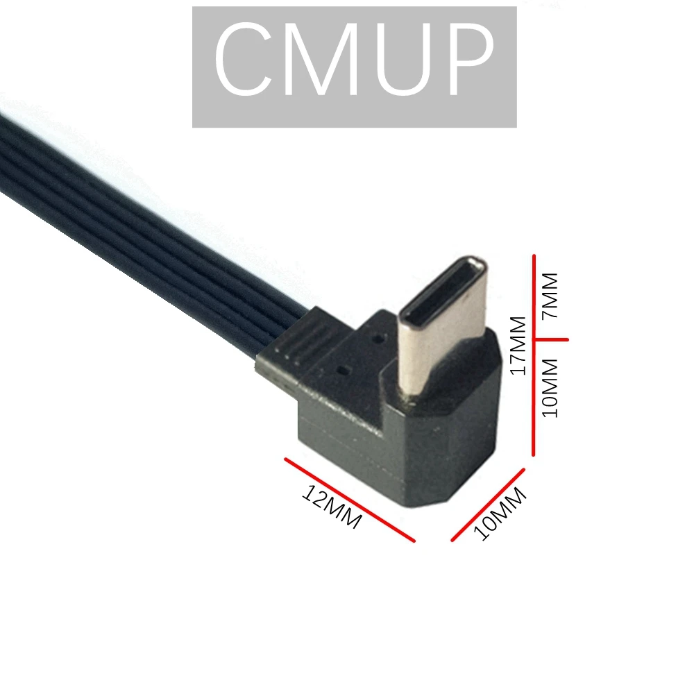 Câble plat USB 0.5 Type-C coudé vers le haut et vers le bas, câble de données à charge rapide, rallonge mâle et femelle, USB 0.1, 2.0 m