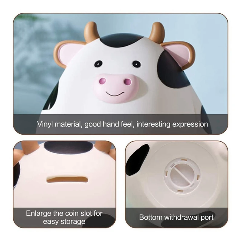 2X Piggy Bank,Cute Cow Money Bank For Boys And Girls,Children's Shatterproof Coin Bank,Best Birthday For Children,White