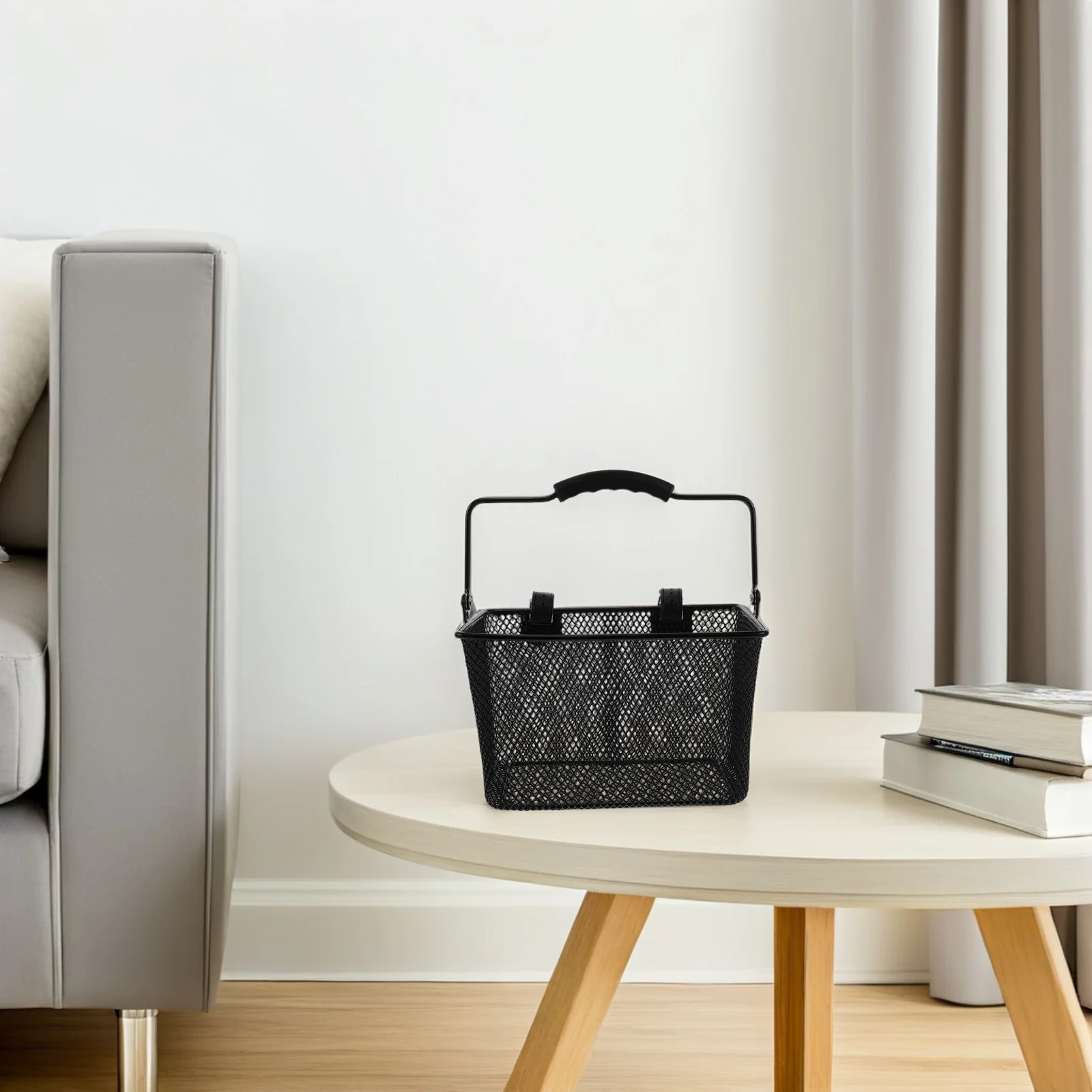 自転車用ブラック：フロントハンドルバー自転車バスケット、金属ワイヤー収納ラック、取り外し可能な鉄製カーゴバスケット