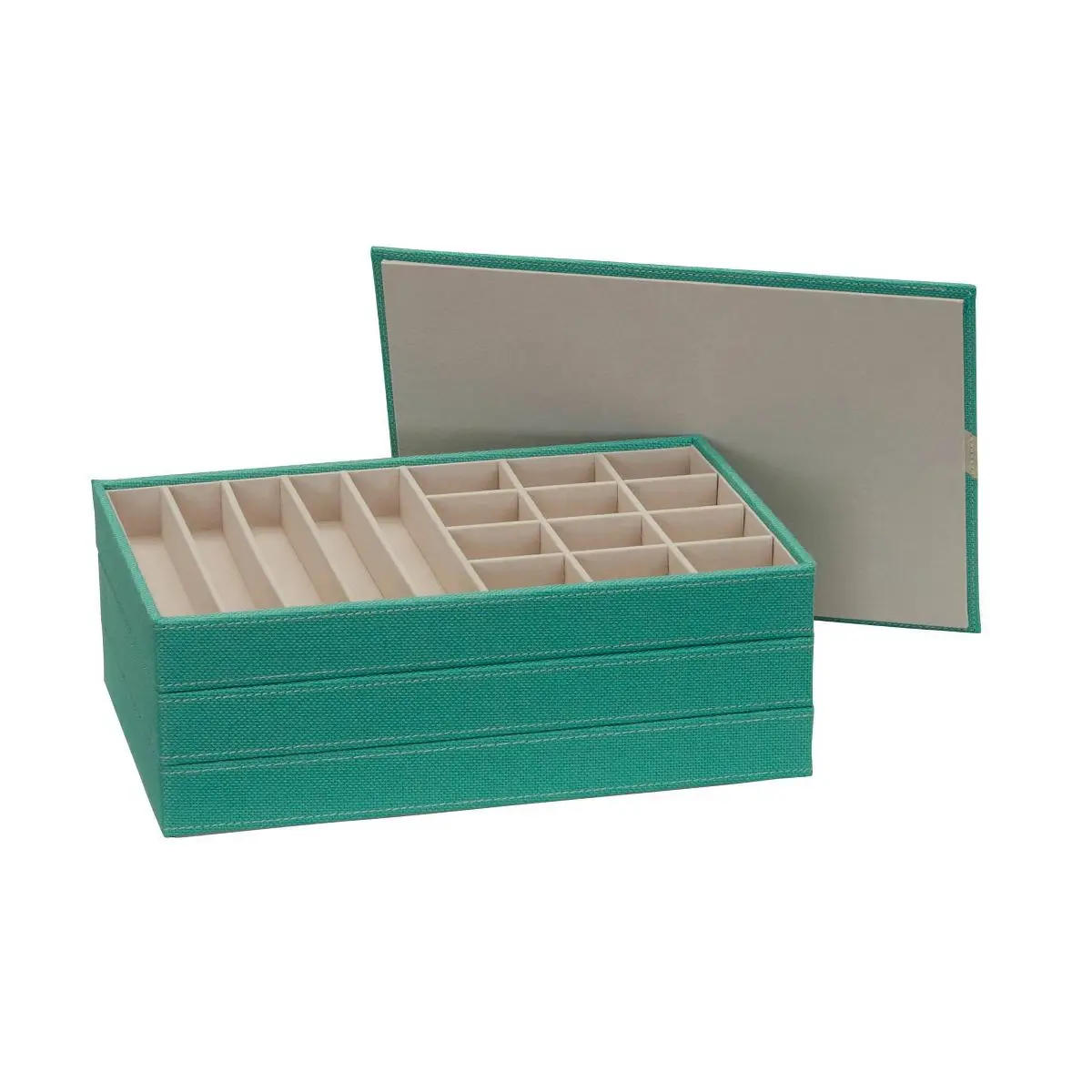 

3pc Stacking Jewelry Trays Seafoam: Jewelry Organizer & Storage, Polyester, Adult Use