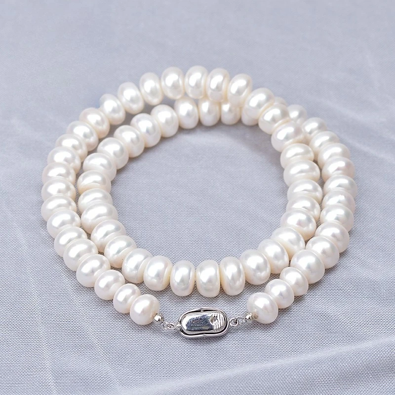 9-10mm Bread Shaped Natural Pearl Necklace with Bright Pearl As A Gift for Mom