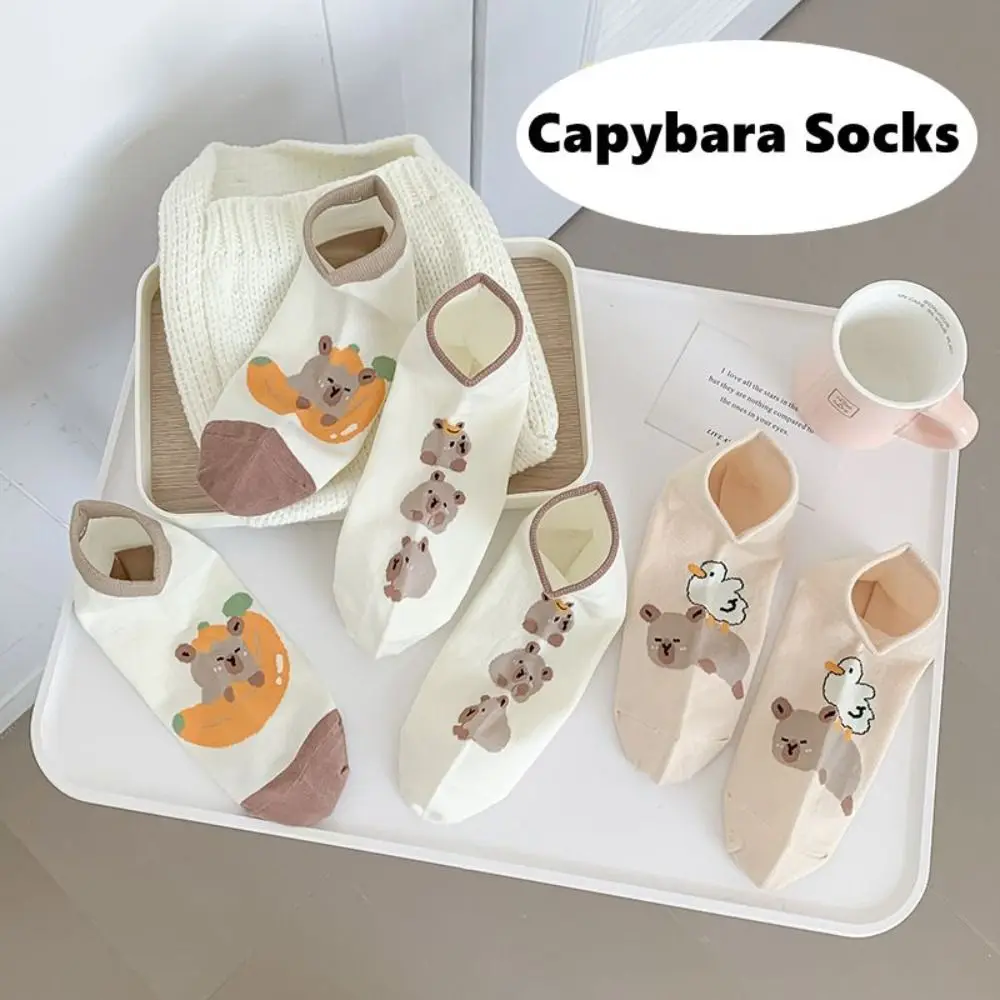 New Cartoon Capybara Socks Lovely Cotton Soft Mid-tube Socks Coffee Thin Casual Hosiery