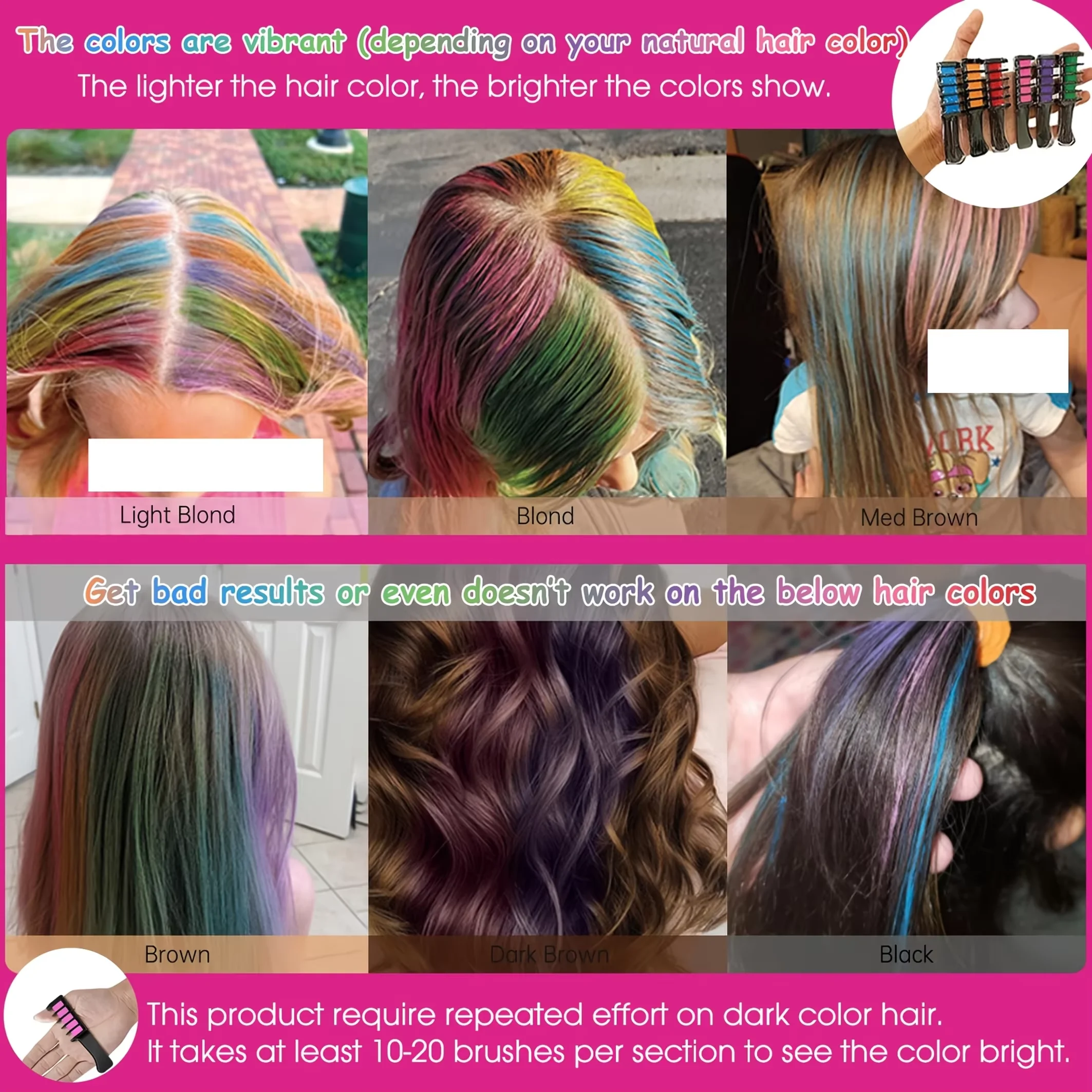 EYIR 6pcs Hair Chalk Sticks Temporary Hair Color Powder DIY Hair Coloring Kit Highlight Makeup For Festival Party Cosplay