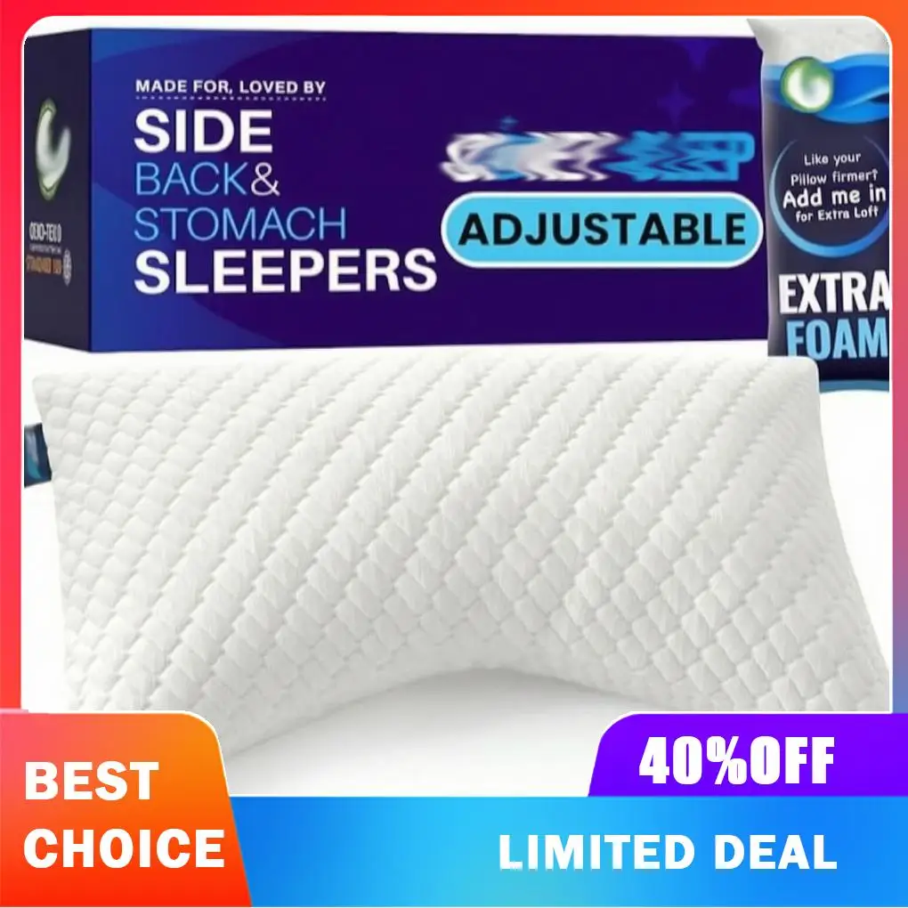 Shredded Memory Foam Pillow Adjustable Sleep Pillow White Bed Neck Support Ergonomic