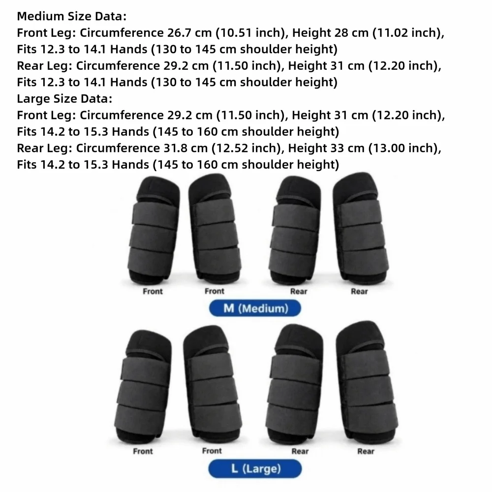 4 Pcs Waterproof Fabric Horse Splint Boots Black Tone Medium Large Size Horse Leg Protective Boots Hook And Loop Straps