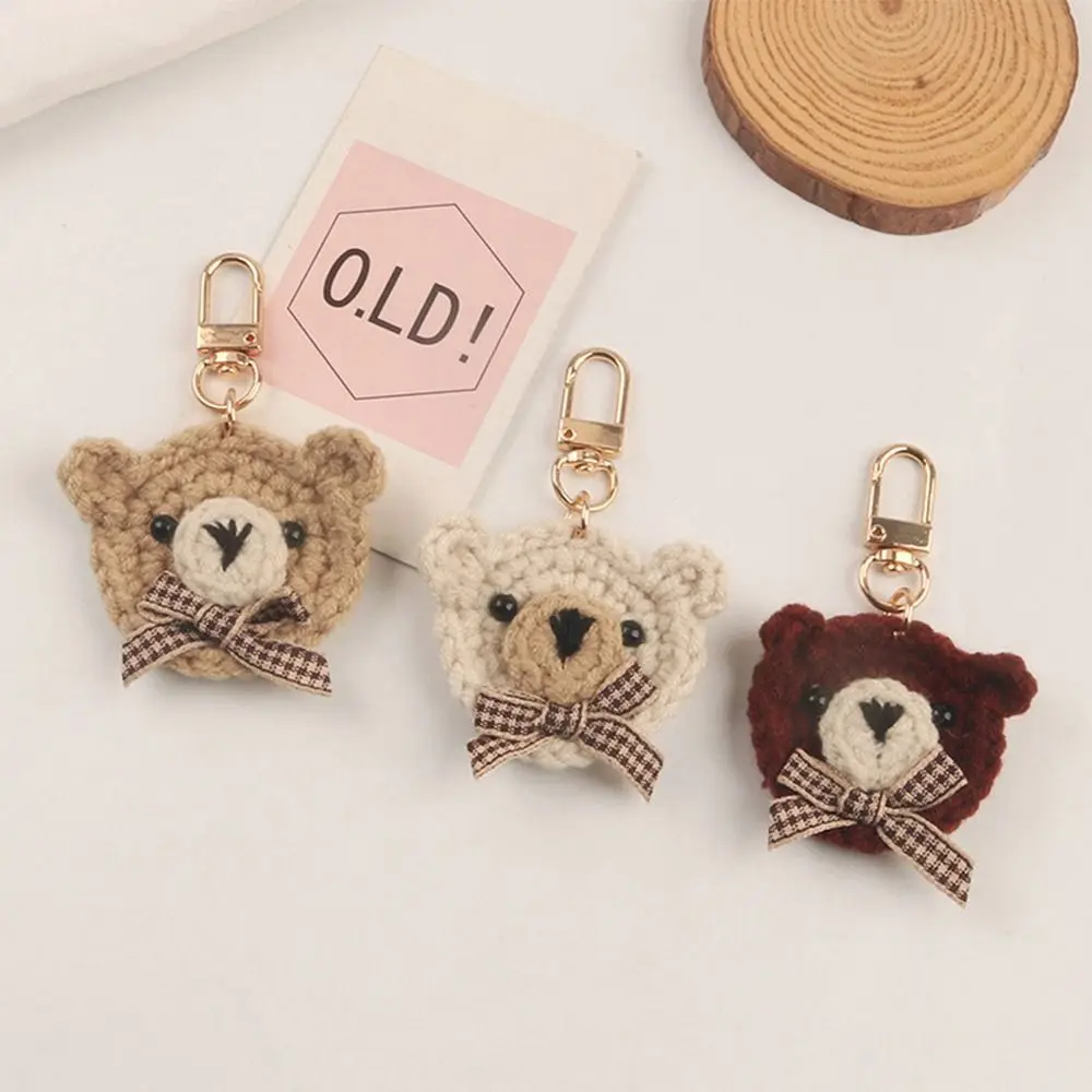 Soft Fashion Knitting Wool Bow Tie Bear Girl Gift Cartoon Bag Pendant Schoolbag Pendant Girls Key Chain Korean Style Key Chain