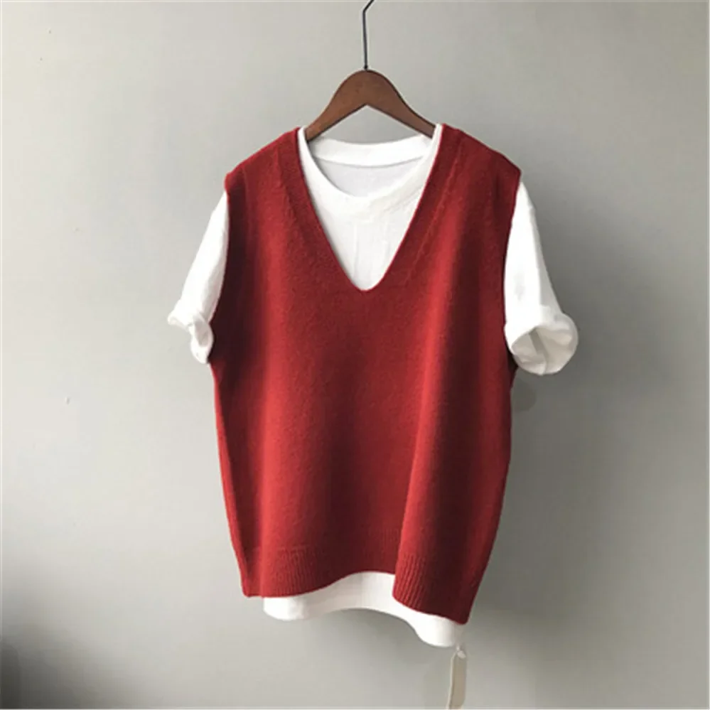 Korean Oversized Cashmere Women Vest Sweater Fashion Knitted Sweater Female Waistcoat Chic Sweater Tops Women Clothes Outfits