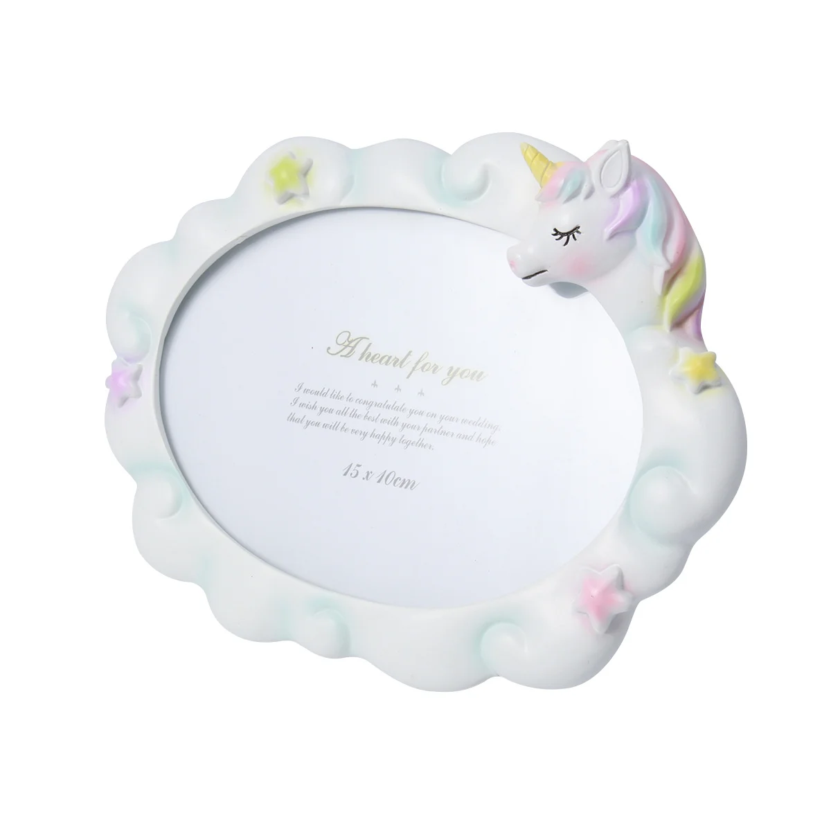 

Resin Unicorn Picture Frame White Oval Shape Desktop Photo Holder for Bedroom Living Room Office Decorative Furnishing Articles