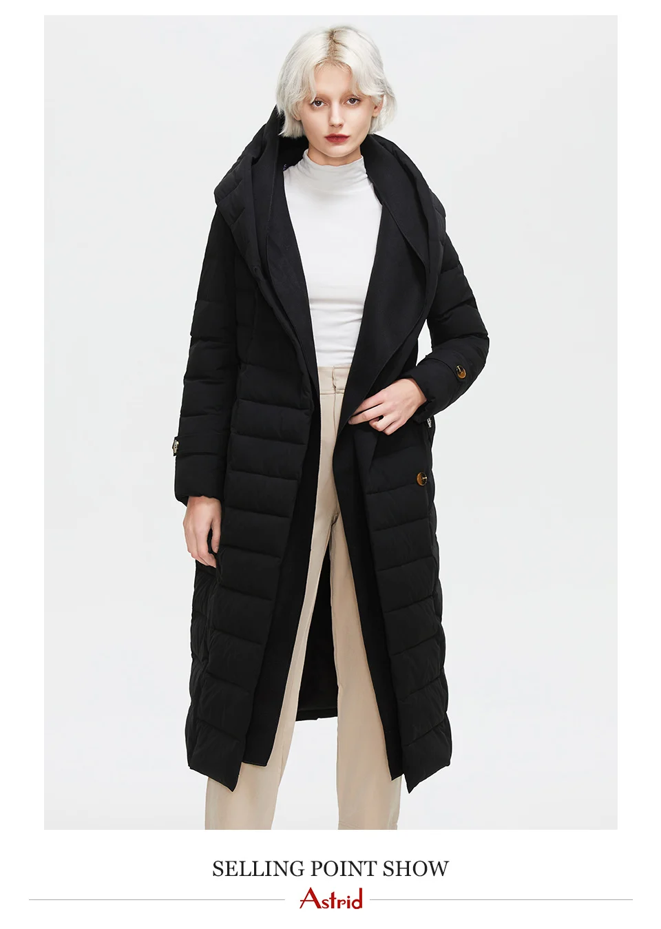 Astrid Winter Coats Women Oversize Fake Two Piece Long Thick Jacket Female Warm Cotton padded fashion Outwear with a hood 7283