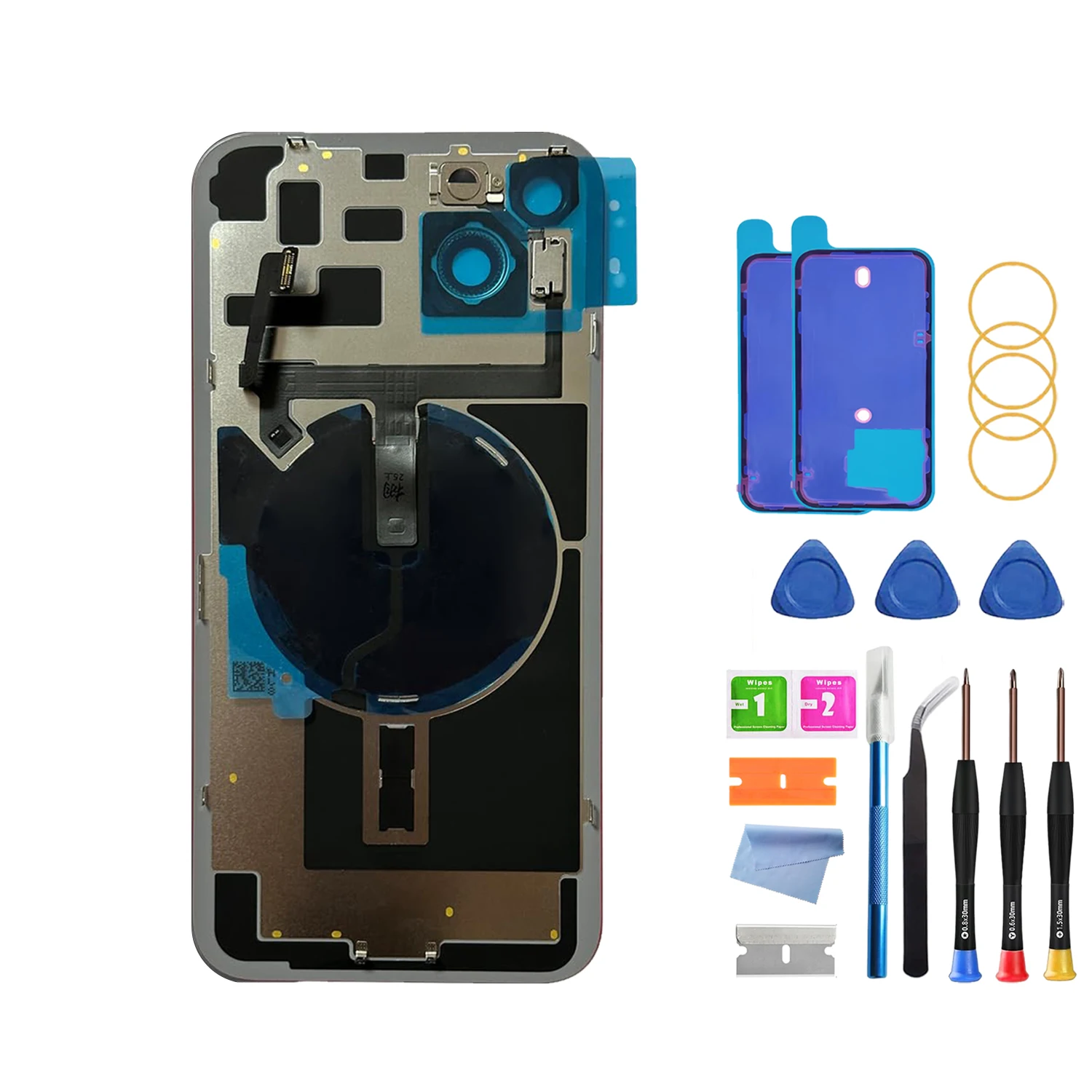 بديل الزجاج الخلفي لهاتف IPhone 15 Plus (6.7 بوصة) - شحن لاسلكي فليكس، إطار كاميرا، جميع الأجزاء وشريط لاصق مقاوم للماء #1