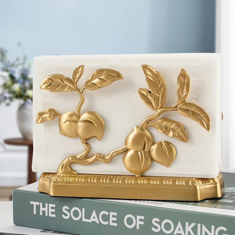 

Brass Tissue Holder Cafe Restaurant Desktop High-end Vertical Brass Napkin Holder Household Tissue Box Storage Home Ornament