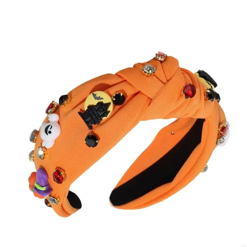 U4LE Friendly Halloween Hapterpied Soft Fabbk Bat Bat Pumpkin Design Ajustável Faixa cabelo adultos Festas fantasia