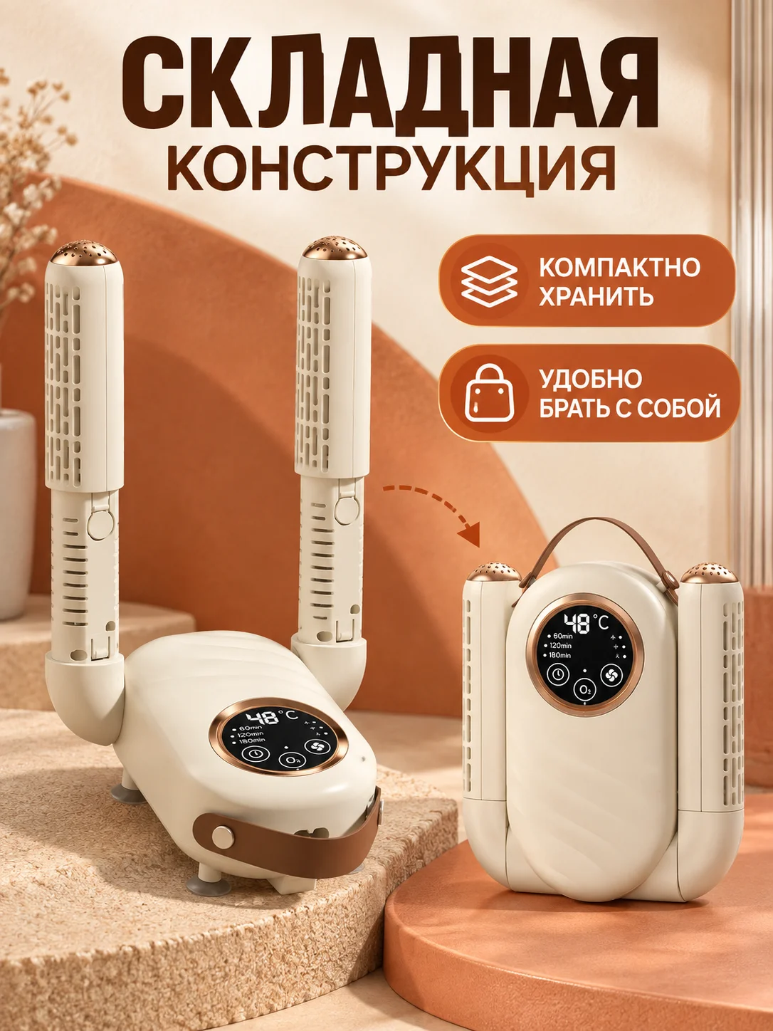 Electric Shoe Dryer with Warm Air, 60/120/180 Min Timer, Foldable, Wall Mountable, 150-200V