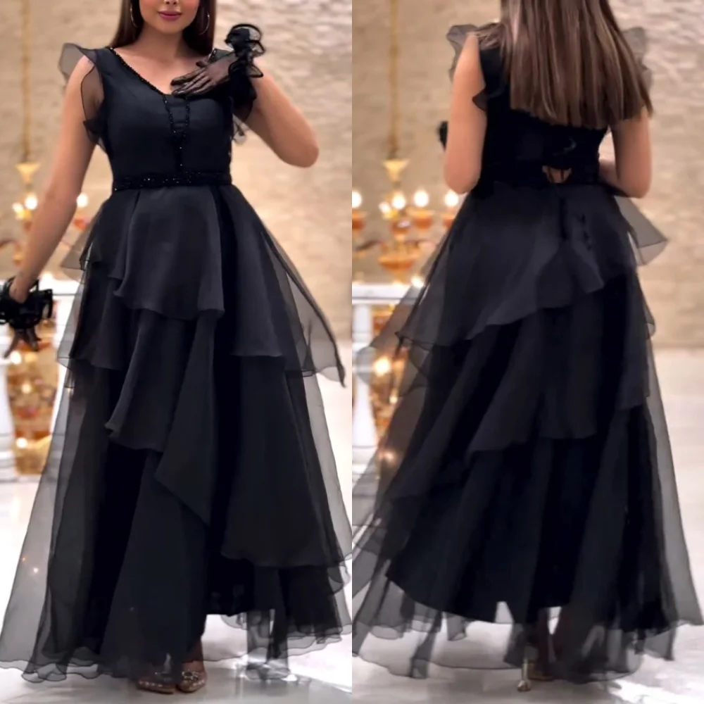 

Customized Charmeuse V-neck Tiered A-line Midi Dresses Bespoke Occasion Classic Elegant Prom Party Gown Formal Evening