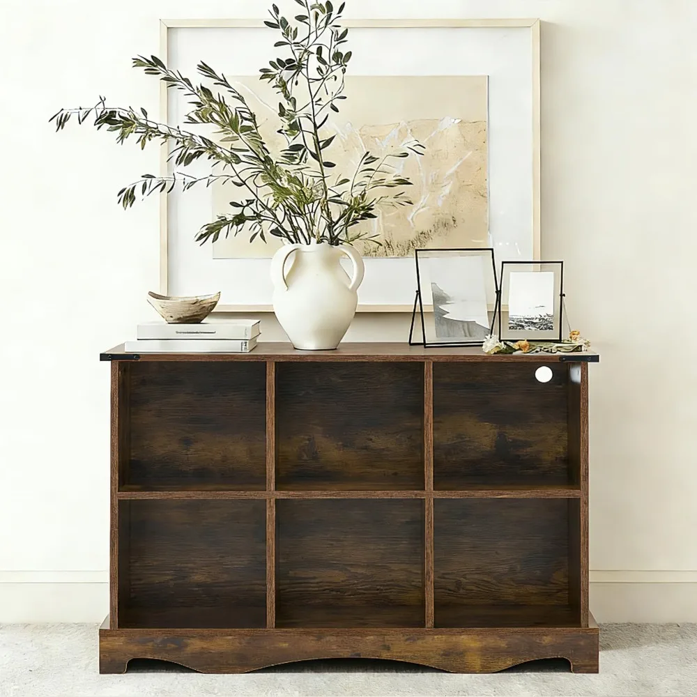 6 Cube Storage Organizer, Horizontal Cube Bookcase with LED Lights,Hallway TV Stand for Entryway, 11''x11'' FarmhouseCustomized