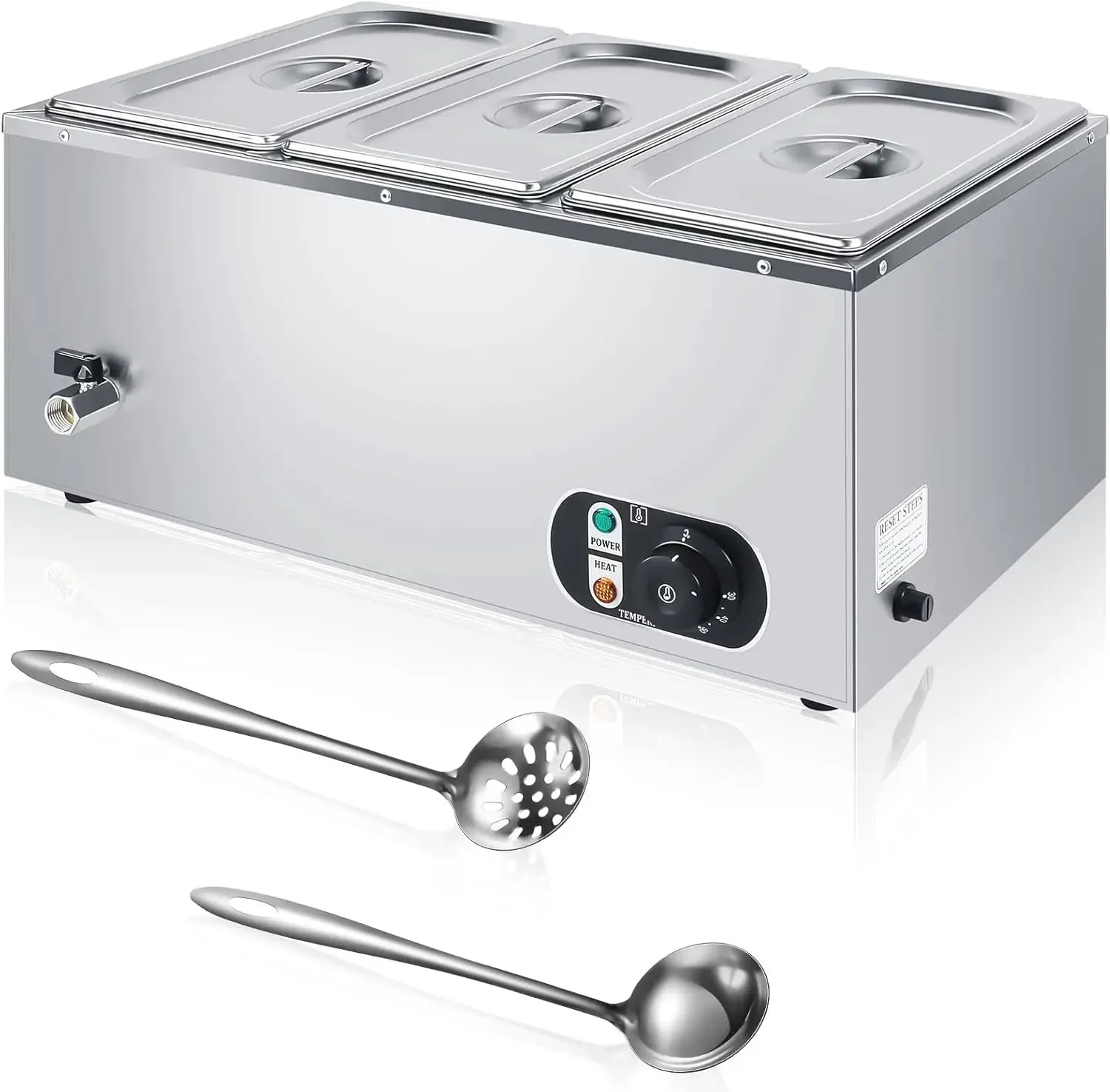 Penghangat makanan elektrik 110V, penghangat makanan prasmanan Stainless Steel, Steamer listrik dengan kontrol suhu