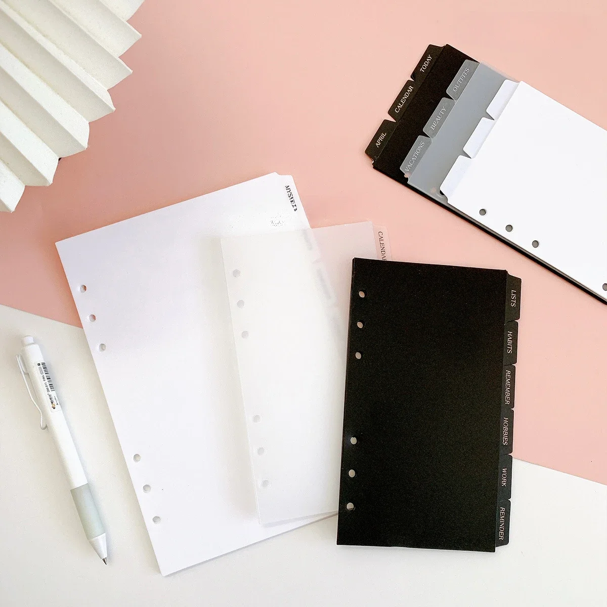 A5 A6 Black White PP Separator Paper Index Page Classification Separator PageNotebook Loose-leaf Book Partition Accessories