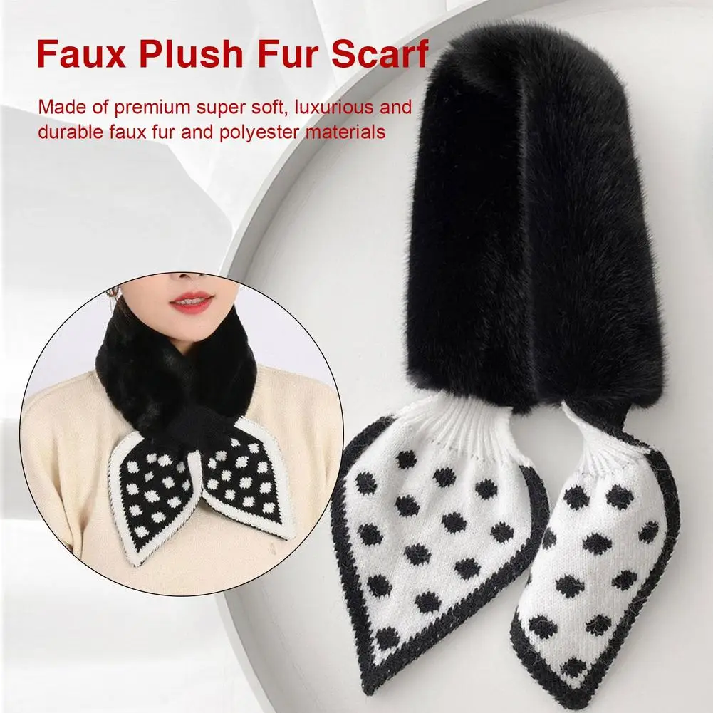 Fashion Faux Fur Scarf For Women Plush Warm Neck Collar Scarves Cross Polka Dot Cute Girl Knitted Scarfs For Ladies Keep Warm