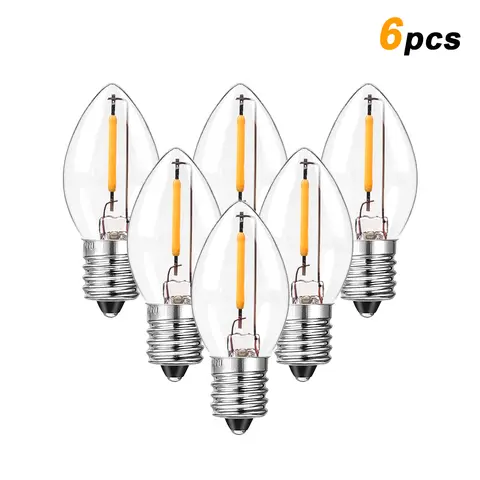 6Pack C7 Candelabra LED Light Bulbs 0.5W E12 E14 Chandelier Base 7W Incandescent Equivalent Vintage Christmas Candle Edison Bulb