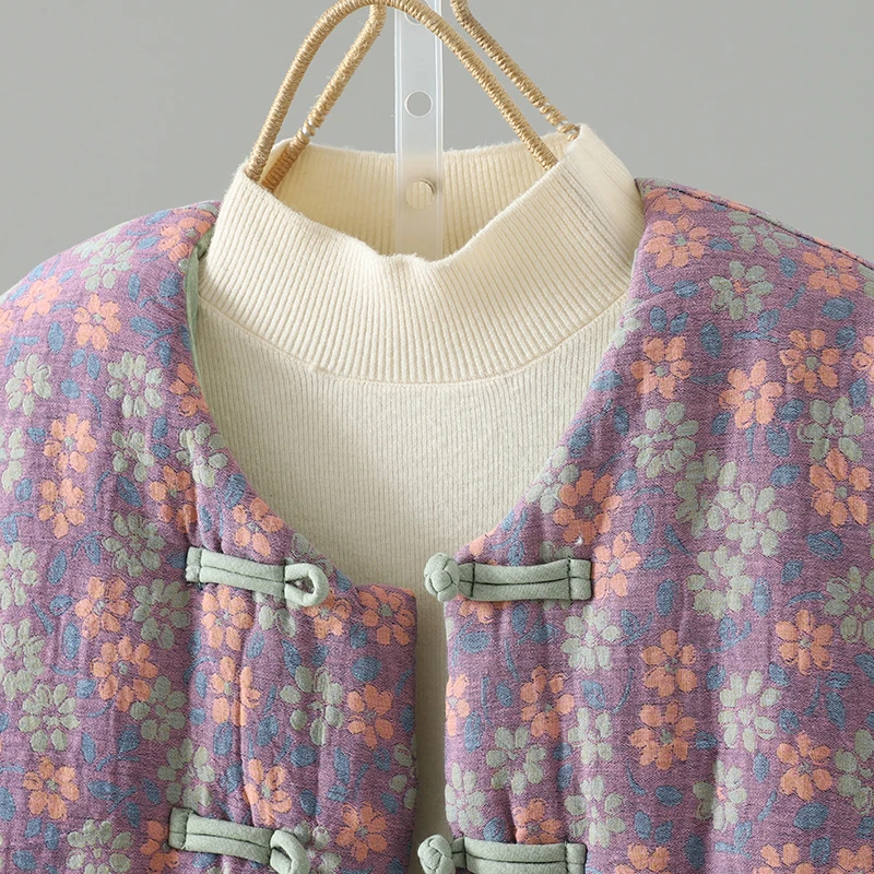 Handmade Winter Women's Vest Warm ort Svel Cotton Jaet Chinese Sle Button Bal Top Thiened Straight Cut Coat