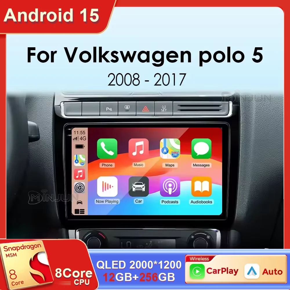 الوسائط المتعددة للسيارة لشركة فولكس فاجن فولكس فاجن بولو 5 2008-2017 فينتو اللاسلكية Carplay أندرويد 15 السيارات راديو السيارة ستيريو DSP 2 Din 4G WIFI QLED