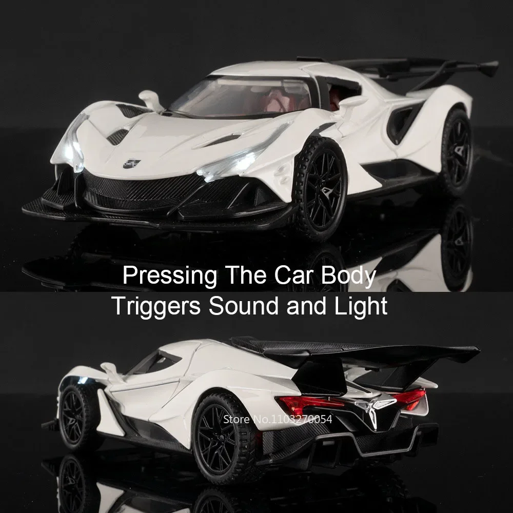 1:32 Apollo IE EVO Modello in lega giocattolo Pressofuso Porte per auto Suono aperto Luce Tirare indietro Pneumatici in gomma in miniatura Auto Regalo di Natale per bambini