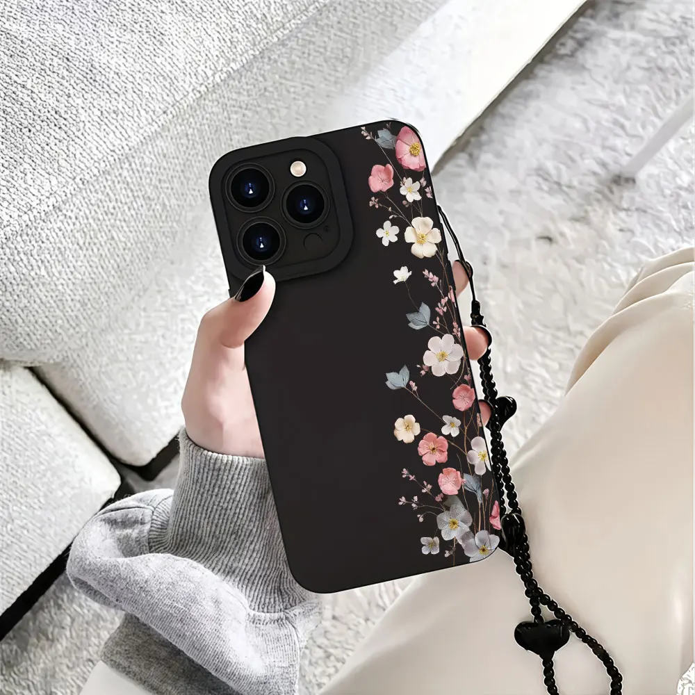 Protection Phone Case For iPhone 17 16 15 14 13  Pro Max 12 11 X XS XR 7 8 16 14 15  Plus 16E With Strap Watercolor Floral Cover - view 5