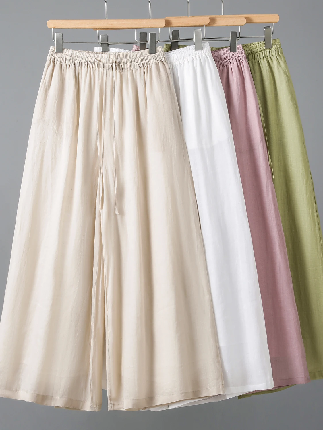 

Retro Single Color Double Layered Wide Leg Pants Loose Casual Thin Cotton Linen Trousers High Waist Loose Fit Summer Long Pan...