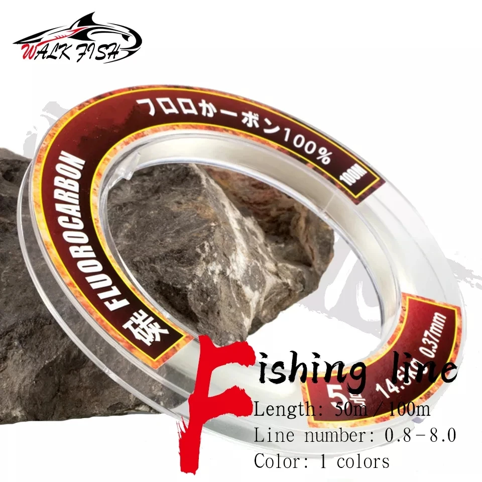 WALK FISH 50M 100M Fishing Line 0.14-0.6mm Monofilament Carbon Fiber Leader Fishing Line Strong 100% Ture Fluorocarbon Line