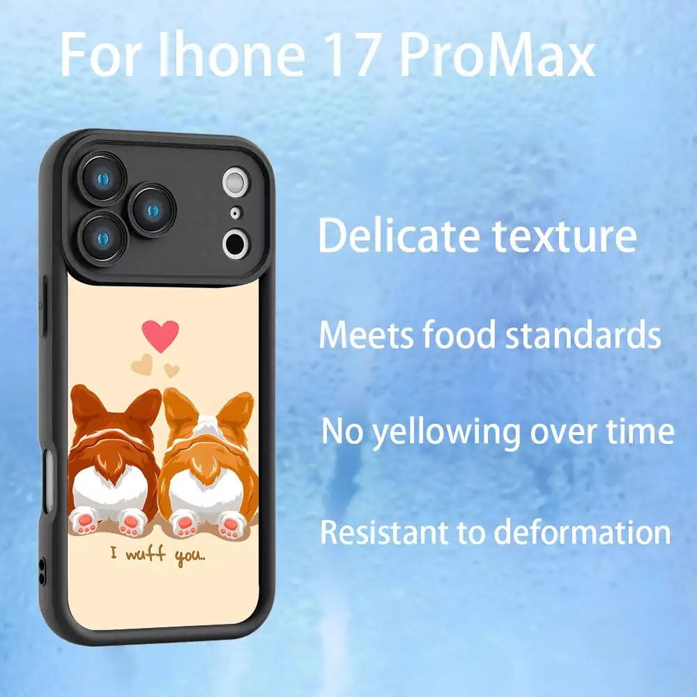 Cartoon Corgi schattig telefoonhoesje voor iPhone 17,16,15,14,13,12,Pro,Max,Plus,E,SE4,Air, amaril zwart volledige dekking TPU