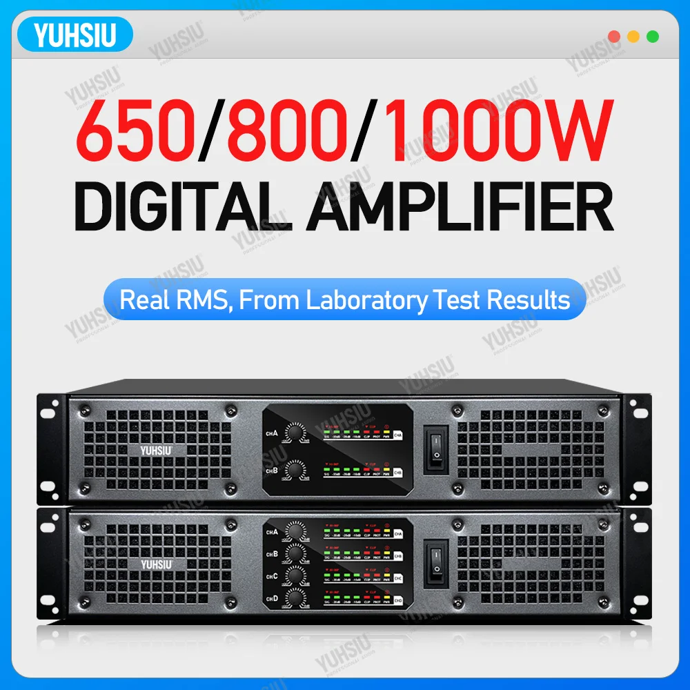 YUHSIU Professional Digital AMP 2U Class D Hifi High Power Amplifier 800W 2/4 Channels For KTV Disco Stage Karaoke Audio Speaker