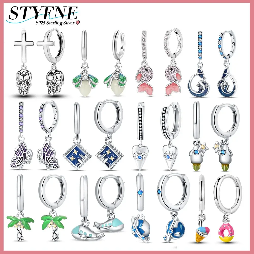 925 Sterling Silver New Spring and Summer Earrings Series Cross Skull Wave Fishtail for Women's Original Jewelry Day Gift