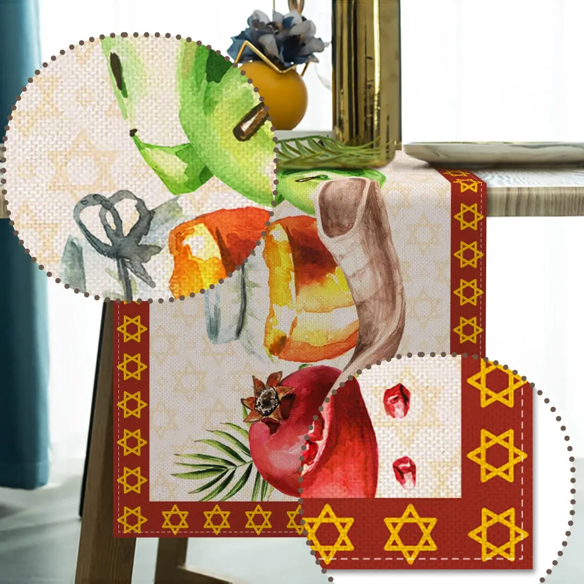 Rosh Hashanah Table Runner Decoration Jewish New Year Party Shana Tova Tablecloth Linen Holiday Home Kitchen Dining Room Table