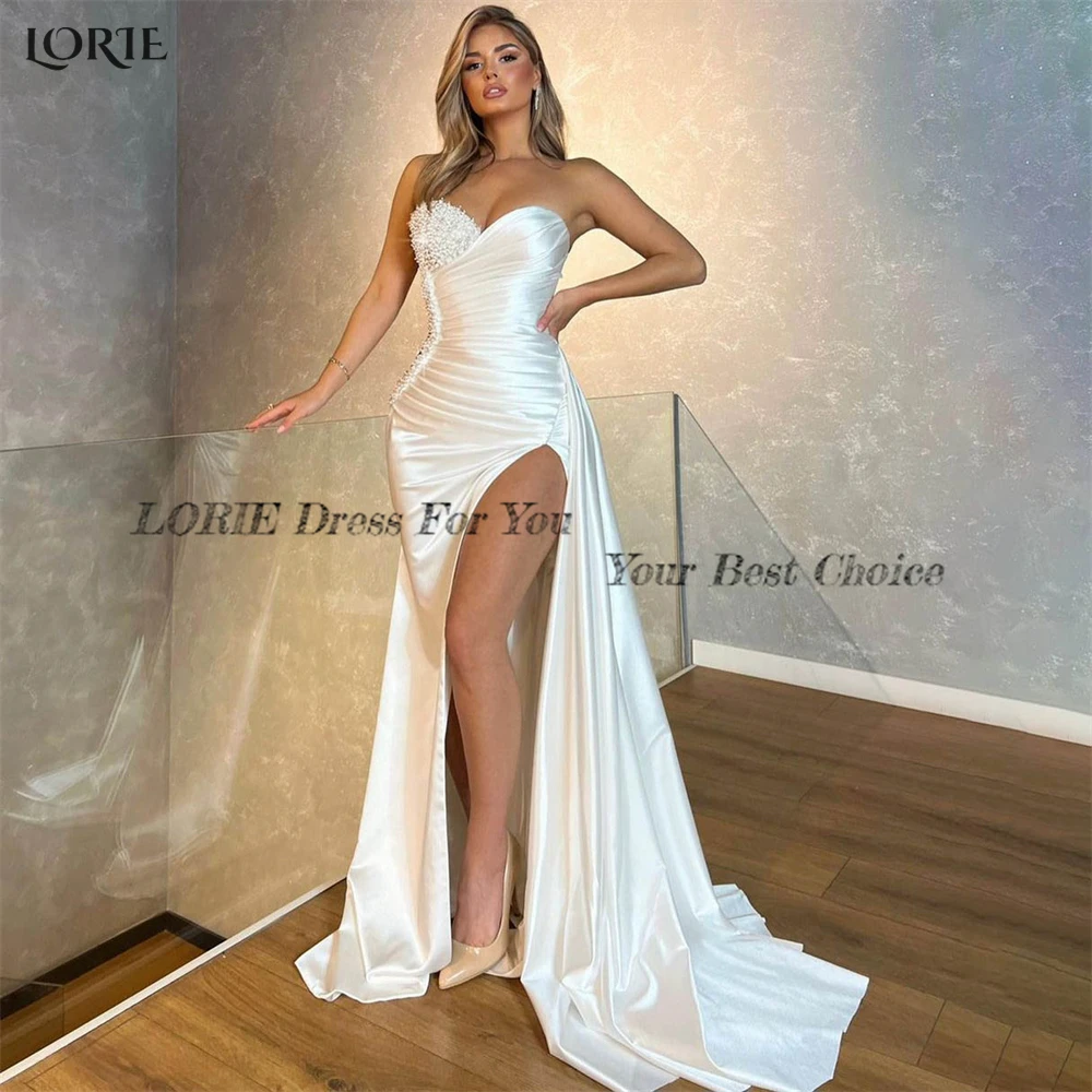 LORIE vestido de noche de sirena de lujo, hombros descubiertos, plisado, abertura lateral, satén elástico, baile de graduación, Arabia Saudita, vestidos de fiesta