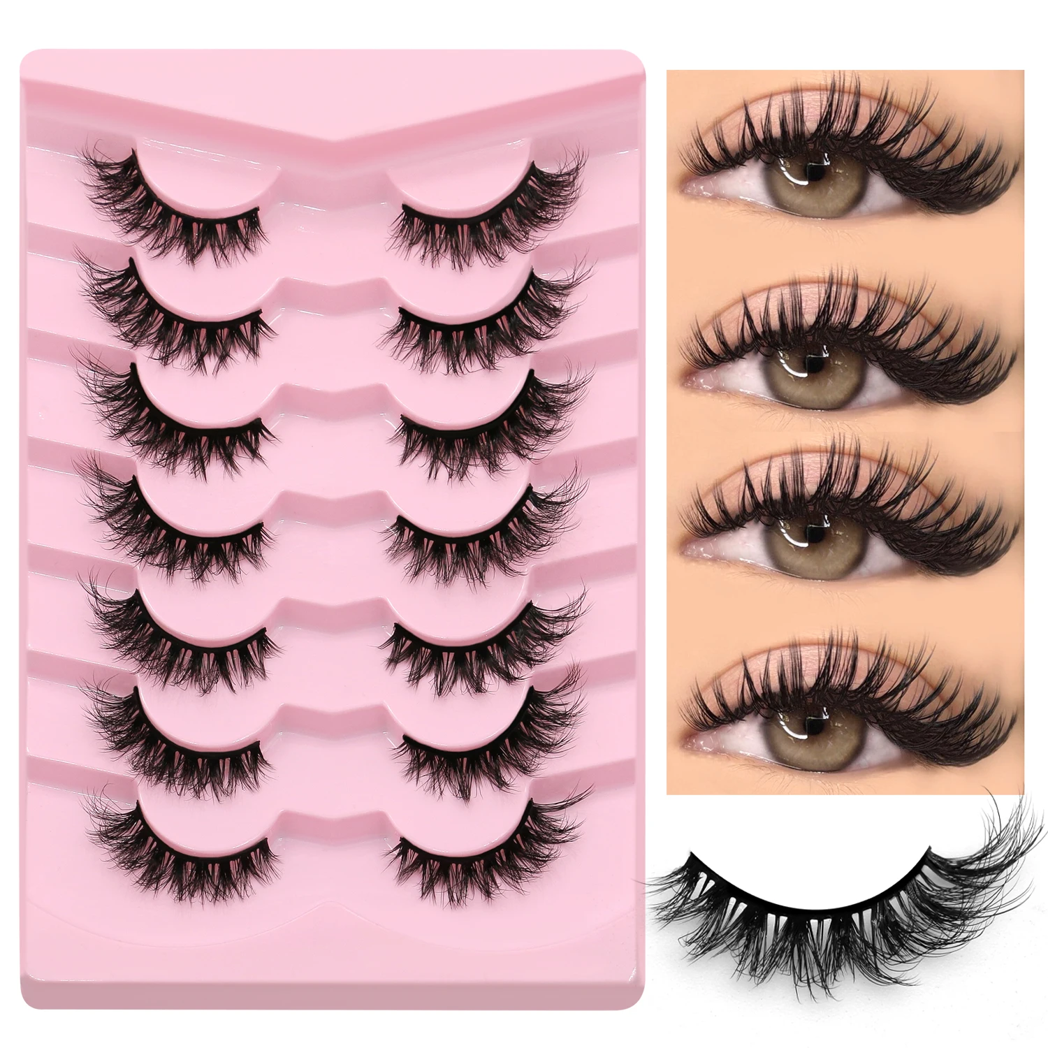 GROINNEYA False Lashes Cat Eye Lashes Winged End Eye Elongated Eyelashes Faux Mink Natural Look Soft Fake Lahses Makeup